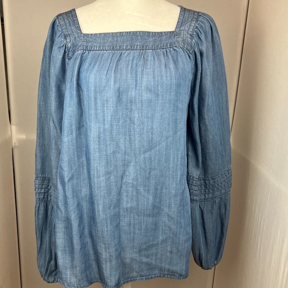 Lauren Conrad Chambray Denim Shirt Square Neck Tencel Lyocell Ballon‎ Size S